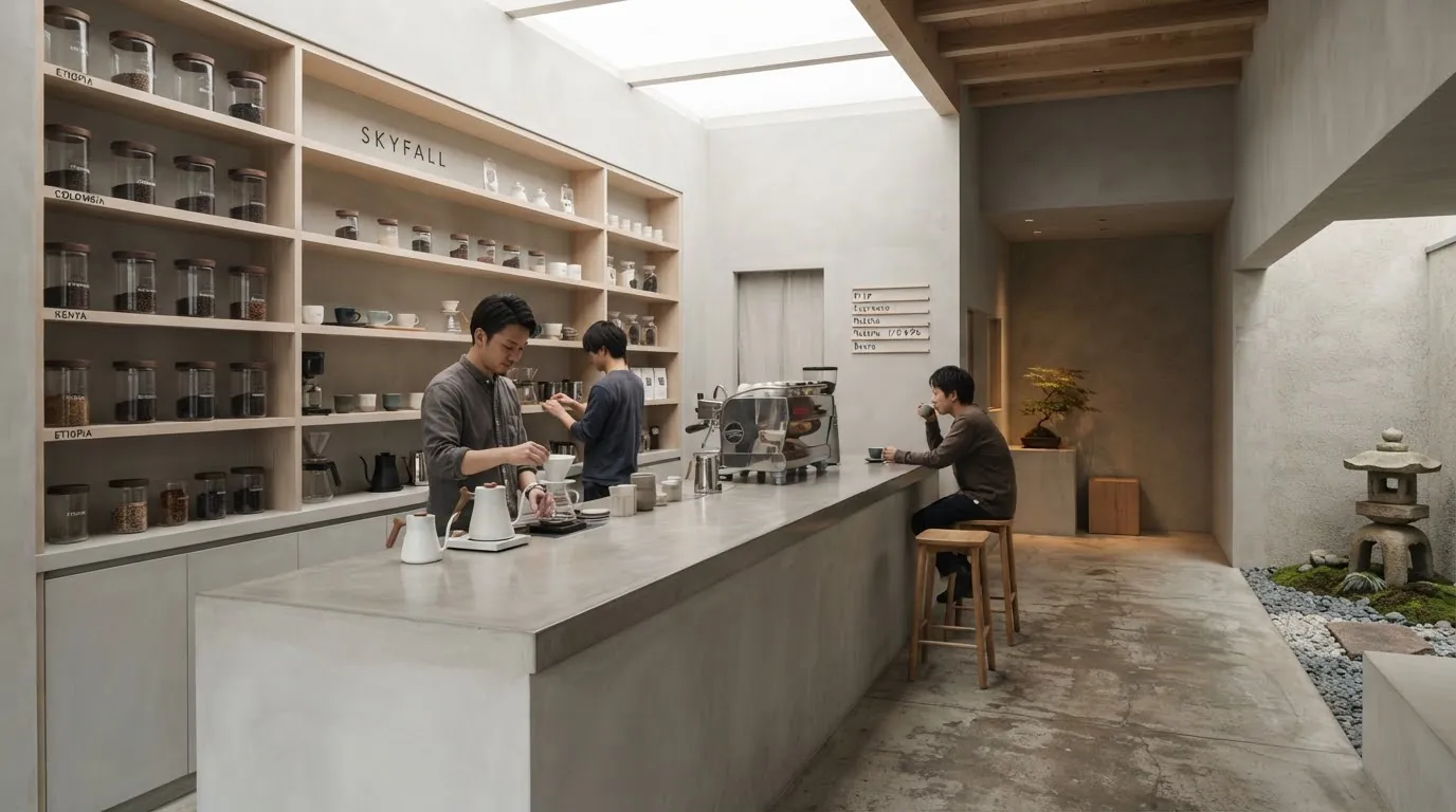 A café counter with coffee equipment.